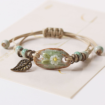 Alloy & Porcelain & Wax Cord Charm Bracelets FS-WGF05A0-01-1