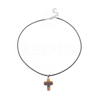 5Pcs 5 Style Natural & Synthetic Mixed Gemstone Cross Pendant Necklaces Set with Waxed Cord for Women NJEW-JN04176-1