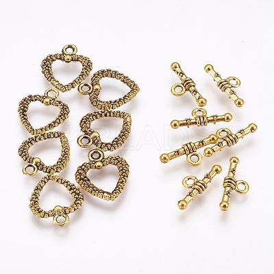 Tibetan Style Alloy Heart Toggle Clasps PALLOY-J471-14AG-1