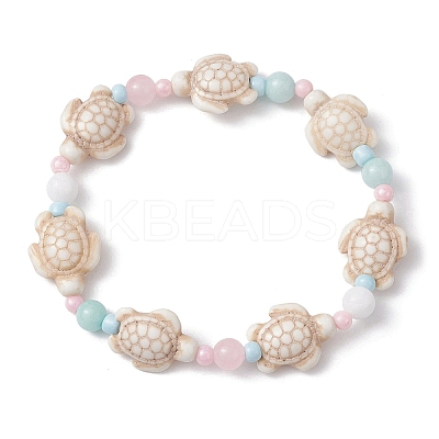 Dyed Natural Malaysia Jade & Synthetic Turquoise Turtle Beaded Stretch Bracelets BJEW-JB09949-01-1