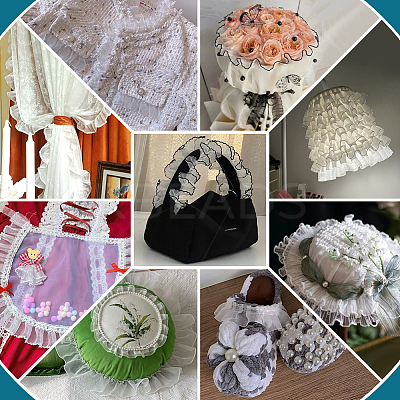 8 Yards Polyester Pleated Lace Trim OCOR-WH0080-87C-1