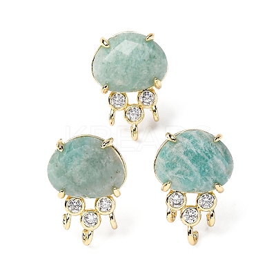 Brass Micro Pave Cubic Zirconia Stud Earring Findings with Natural Amazonite KK-Z096-05G-10-1