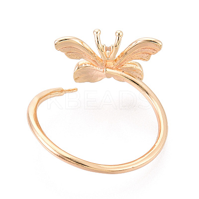 Butterfly Shape Brass Micro Pave Clear Cubic Zirconia Cuff Ring Settings KK-T076-50G-1