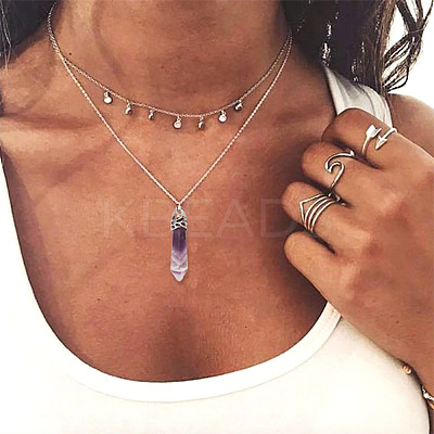 12Pcs Bullet Natural Amethyst Pointed Pendants G-FW0001-11-1