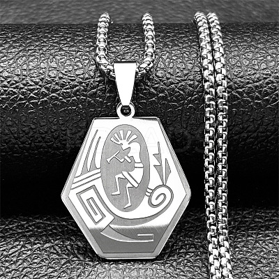 201 Stainless Steel Native American Hexagon Pendant Necklaces LS-NJEW-K283-02P-1