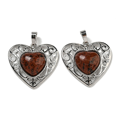 Natural Mahogany Obsidian Peach Love Heart Pendants G-G158-01O-1