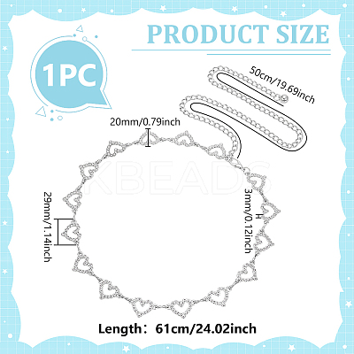 1Pc Alloy Crystal Rhinestone Heart Link Waist Belts Chains AJEW-UN0002-21P-1