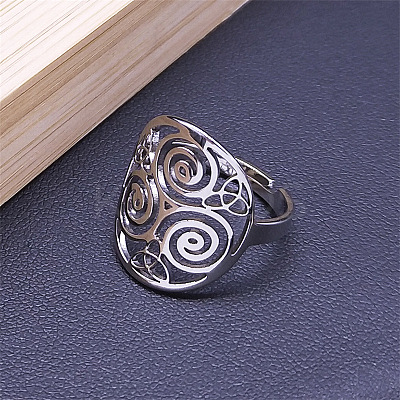 Non-Tarnish 201 Stainless Steel Triskele Triskelion Adjustable Rings RJEW-C074-07P-1