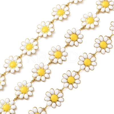 304 Stainless Steel Daisy Flower Link Chains with Enamel AJEW-CJ0001-22B-1