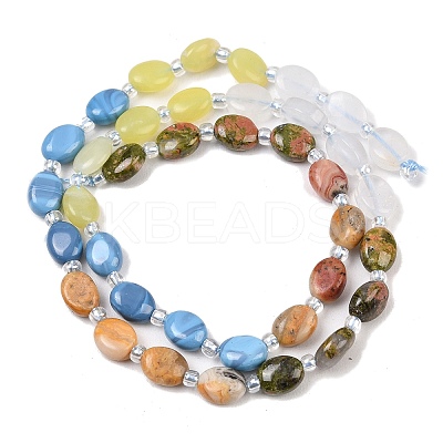 Natural Crazy Agate & Unakite & Quartz Crystal & Synthetic Blue Lace Agate & Lemon Jade Beads Strands G-Z135-A03-1