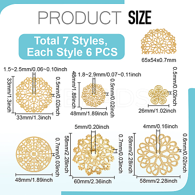 42Pcs 7 Styles Iron & Brass Filgree Joiners IFIN-UN0001-20-1