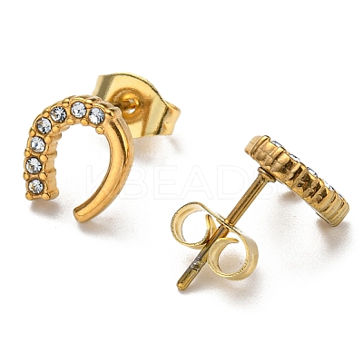 PVD Vacuum Plating 304 Stainless Steel Stud Earrings with Rhinestone for Women X-STAS-D087-21G-1