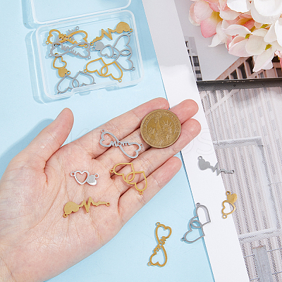 16Pcs 8 Styles 201 Stainless Steel Connector Charms STAS-DC0014-57-1