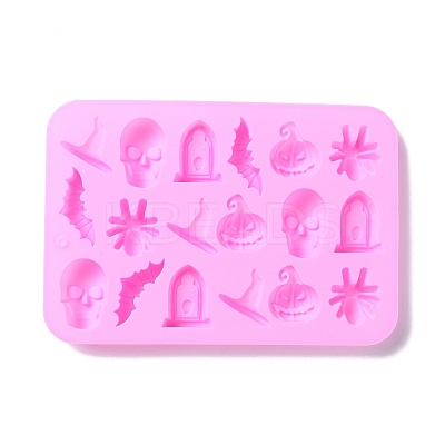 Halloween Theme Tombstone/Skull/Bat Cake Decoration Food Grade Silicone Molds DIY-E067-04-1
