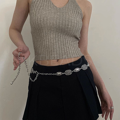 Tibetan Style Alloy Rectangle Oval Link Chain Belts for Women FS-WGA0700-01-1