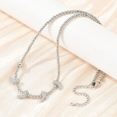Brass Micro Pave Clear Cubic Zirconia Hot Pepper and Round Beaded Necklaces KK-CBA4547-15P-1
