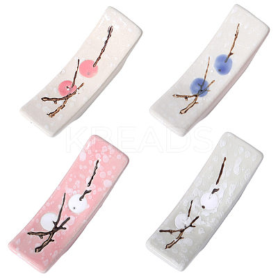 4Pcs 4 Colors Flower Pattern Japanese Style Porcelain Chopsticks Rests DJEW-CP0001-33-1