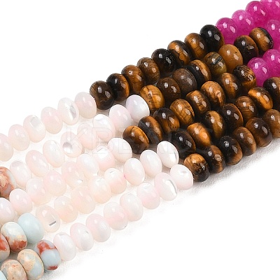 Natural Tiger Eye & Dyed White Jade & Whit Shell & Synthetic Shoushan Stone Beads Strands G-Z135-C08-1