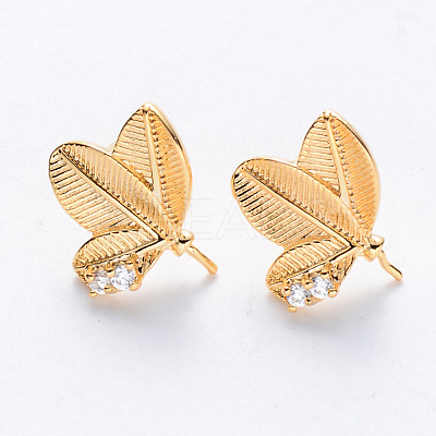 Brass Cubic Zirconia Stud Earring Findings KK-T049-11G-NF-1