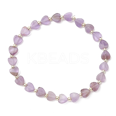 Heart Natural Gemstone & Stainless Steel Beads Stretch Bracelets for Women BJEW-JB13347-1