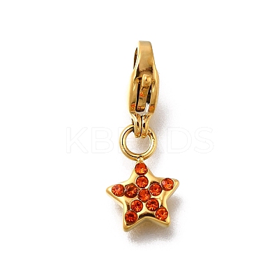 Star 304 Stainless Steel Rhinestone Pendants Decoration STAS-R159-57G-1