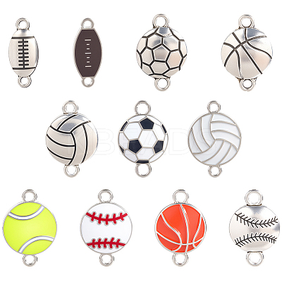 66Pcs 11 Styles Sports Theme Alloy Enamel Connector Charms ENAM-SC0006-65-1