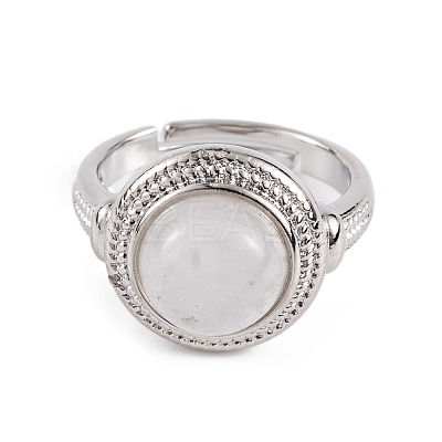 Natural Quartz Crystal Round Adjustable Rings RJEW-K271-04P-07-1