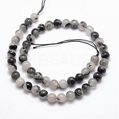 Natural Black Rutilated Quartz Bead Strands G-P217-32-8mm-1