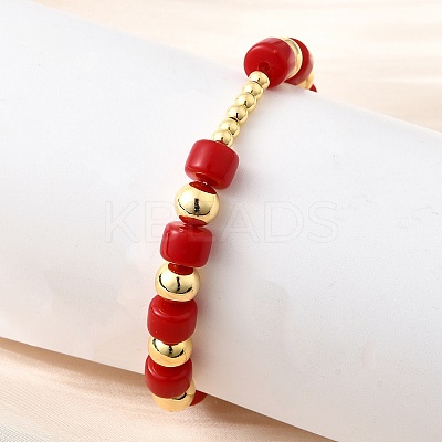ABS Imitation Pearl Round Beads Stretch Bracelets for Women BJEW-D317-12C-G-1