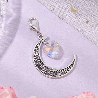 Alloy Moon & Glass Pendant Decorations HJEW-JM02689-01-1
