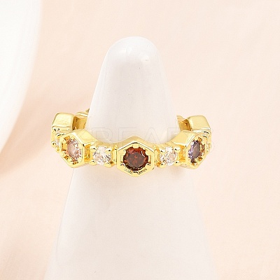 Brass Micro Pave Cubic Zirconia Cuff Rings for Women RJEW-Z113-46G-1