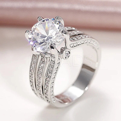 Brass Micro Pave Cubic Zirconia Finger Rings for Women FS-WGB56BB-03-1