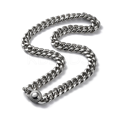 304 Stainless Steel Diamond Cut Cuban Link Chain Necklace with Cubic Zirconia Clasps NJEW-P288-10P-1