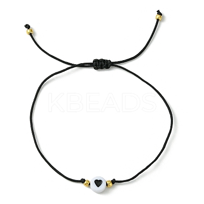 2Pcs 2 Color Acrylic Heart & Glass Seed Braided Bead Bracelet Set BJEW-JB09801-1