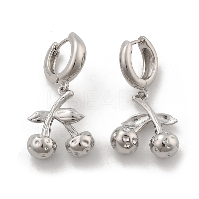 Brass Cherry Hoop Earrings EJEW-R016-04G-1