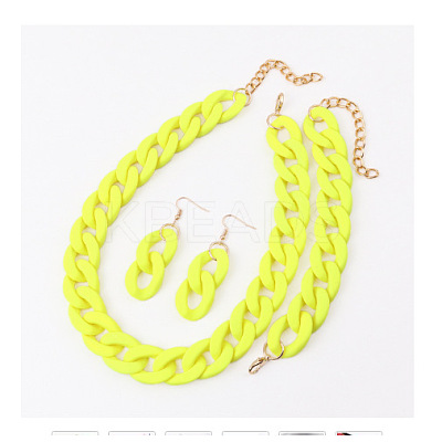 Acrylic Curb Chain Chain Necklaces & Dangle Earrings & Bracelets Sets FS-WGA399B-18-1