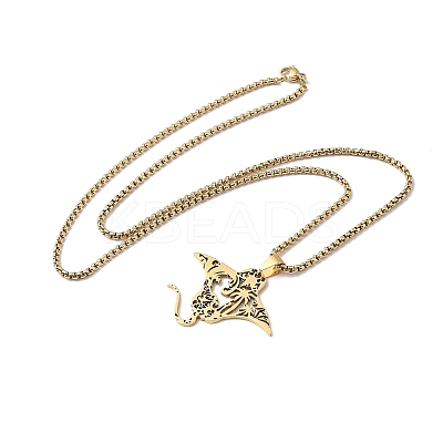 201 Stainless Steel Stingray Hollow Fish Pendant Necklaces NJEW-H065-29G-1