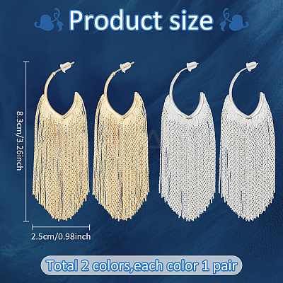 2 Pairs 2 Colors Alloy Tassel Stud Earrings EJEW-AN0004-75-1