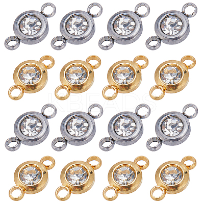 24Pcs 2 Colors 304 Stainless Steel Crystal Rhinestone Connector Charms STAS-SC0006-37-1