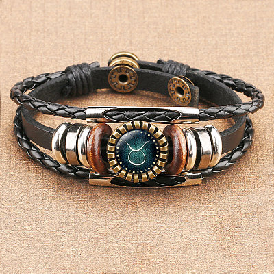 12 Constellations PU Leather Multi-strand Bracelets WGFD09F-02-1