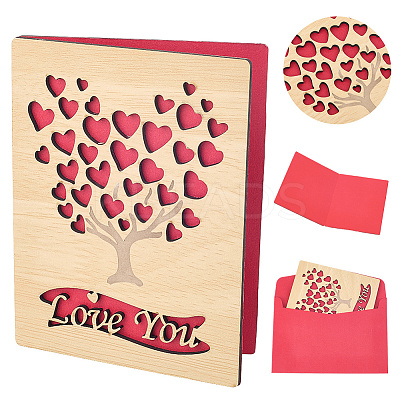 Valentine's Day Wooden Greeting Cards DIY-CP0011-91C-1