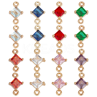 16Pcs 8 Colors Transparent Glass Links/Connectors GLAA-ME0001-12-1