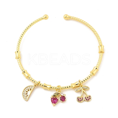 Brass Micro Pave Cubic Zirconia Fruit Charm Bangles for Women BJEW-Z089-01G-01-1