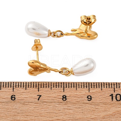 304 Stainless Steel Plastic Imitation Pearl Dangle Stud Earrings EJEW-Z118-06G-1