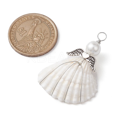 Copper Wire Wrapped Shell Pendants PALLOY-JF02709-03-1