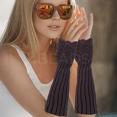 3Pairs 3 Colors Acrylic Fibers Long Knitted Fingerless Gloves AJEW-GA0008-18-1