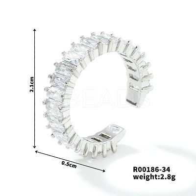 Fashionable Unisex Brass Micro Pave Clear Cubic Zirconia Open Cuff Rings VA2990-11-1