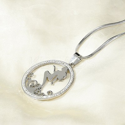 201 Stainless Steel Crystal Rhinestone Ring with Mermaid Pendant Necklaces for Women NJEW-P327-02P-1