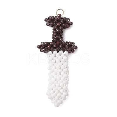 Dagger Shape Glass Seed Beads Beaded Pendants PALLOY-CJ00135-01-1