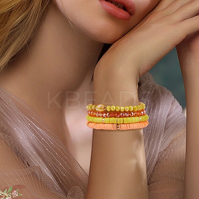 7Pcs 7 Style Handmade Polymer Clay Heishi Surfer Stretch Bracelets Set BJEW-SW00073-02-1